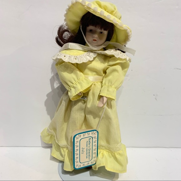 Russ Months to Remember 8"Porcelain Dolls JULY Style No1591 Yellow Dress Vintage - Picture 1 of 7